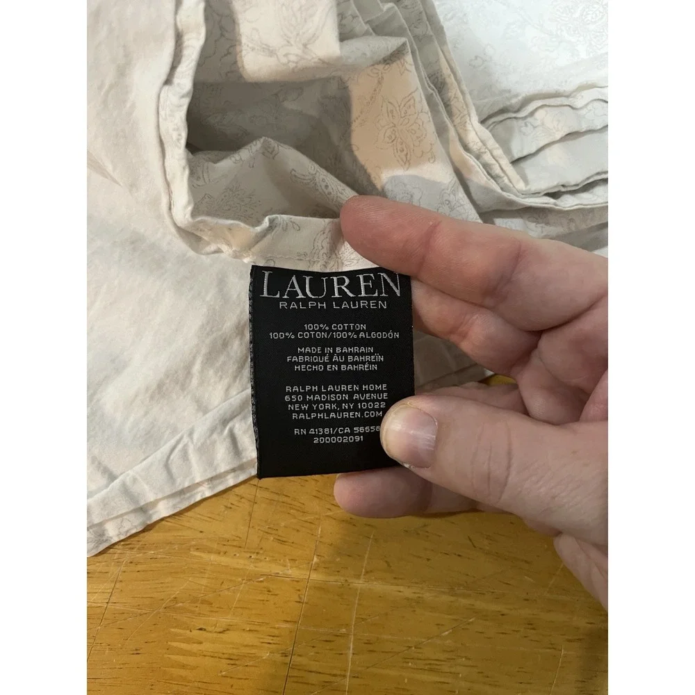 Ralph Lauren Gray Toile Jacobean Floral Full Flat Sheet Black Label‎ Cotton
